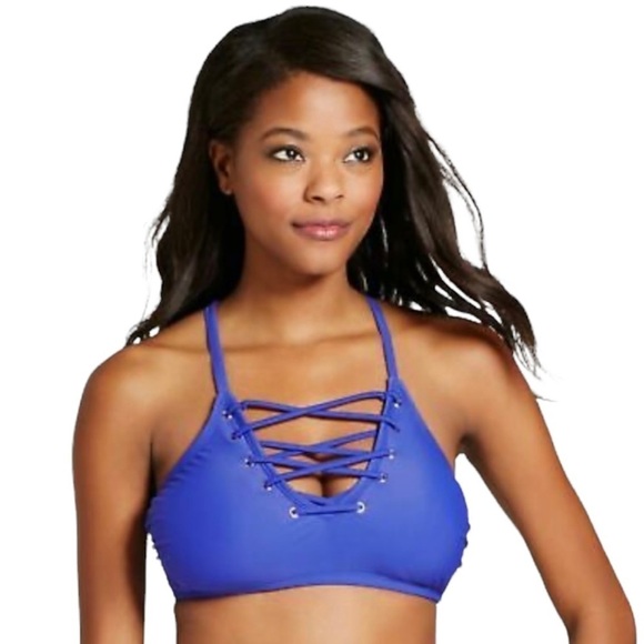 Xhilaration Womens Lace-Up Bralette Bikini Top or Bottom Rio Blue DD - Picture 1 of 7